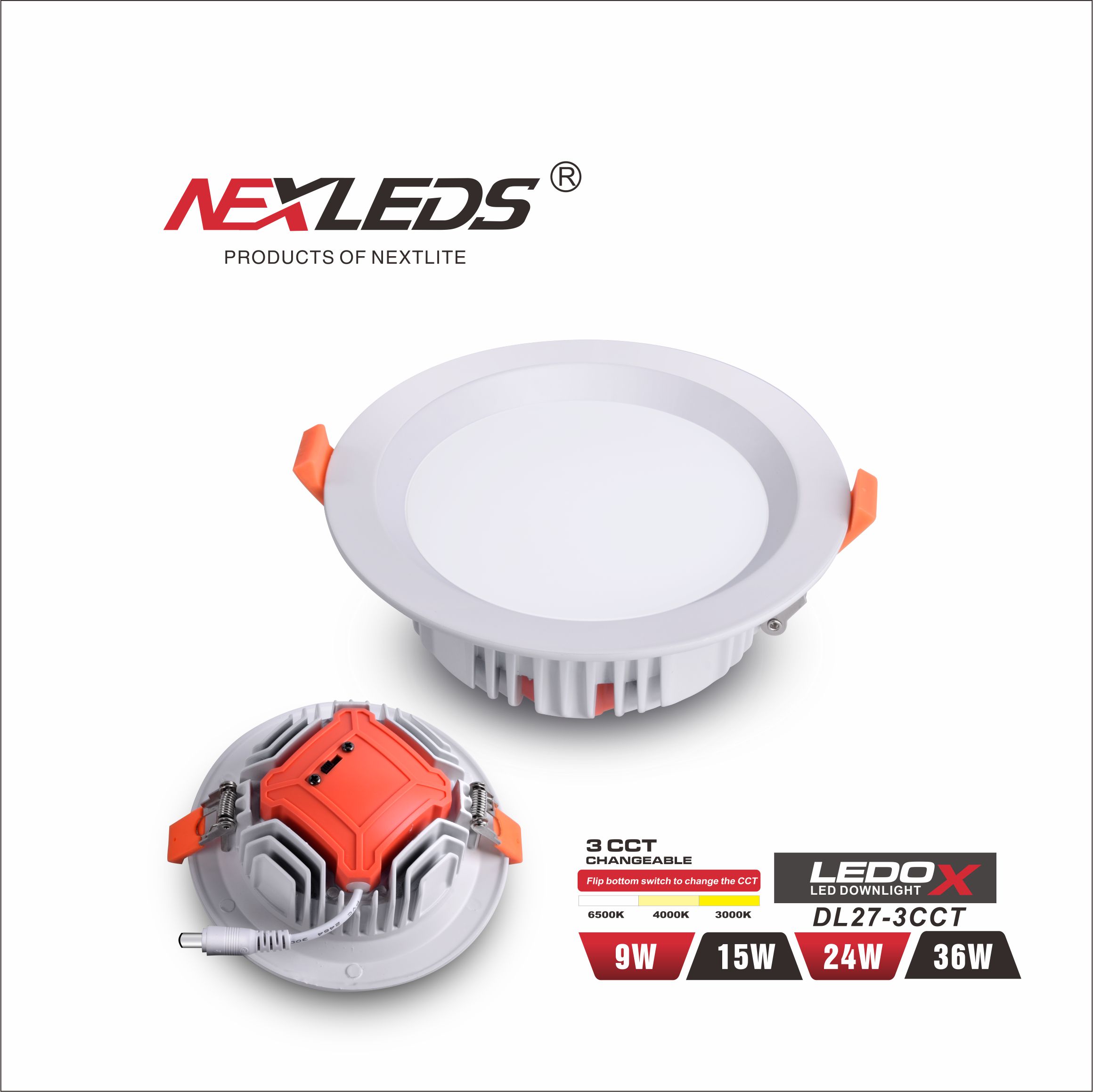DL27 3CCT 9W / 15W / 24W / 36W LEDO X DOWNLIGHT 3CCT IP44 