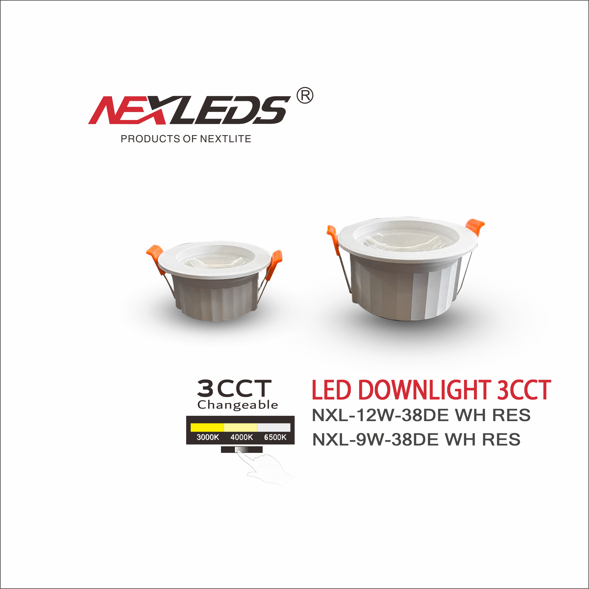 NXL 38DE WH RES 9W / 12W LED DOWNLIGHT 3CCT