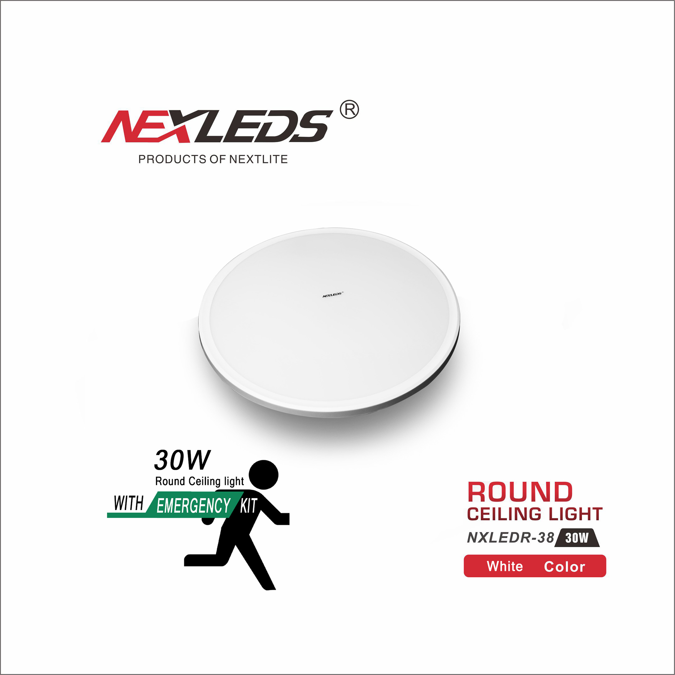 AISLE Round Ceiling light with emergency kit NXLEDR 38 EK 30W
