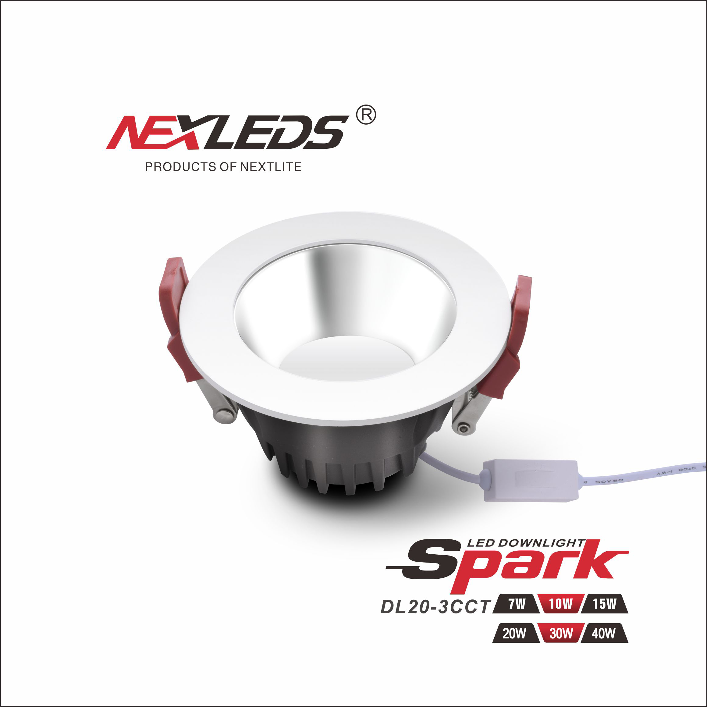 DL20 7W / 10W / 15W / 20W / 30W / 40W SPARK LED DOWNLIGHT 3CCT IP44